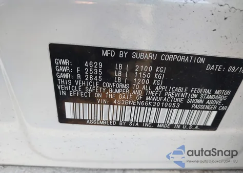2019 Subaru Legacy 3.6R Limited from USA, damaged, VIN 4S3BNEN66K3010053